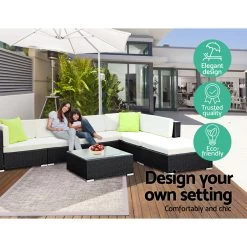2PC Gardeon Outdoor Furniture Sofa Set Wicker Rattan Garden Lounge Chair Setting -Furniture Shop FF SOFA BK C 06