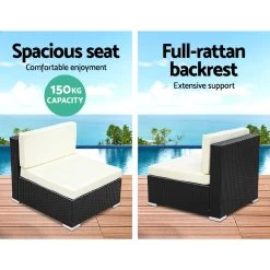3PC Gardeon Outdoor Furniture Sofa Set Wicker Rattan Garden Lounge Chair Setting -Furniture Shop FF SOFA BK E 04