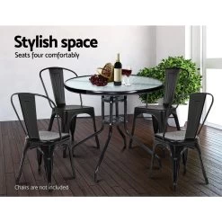 Gardeon Outdoor Dining Table Bar Setting Steel Glass 70CM -Furniture Shop FF TABLE GL80 03