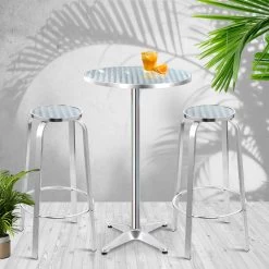 Gardeon Outdoor Bistro Set Bar Table Stools Adjustable Aluminium Cafe 3PC Round -Furniture Shop FF TABLESET ROUND 99