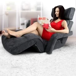 Artiss Adjustable Lounger With Arms – Charcoal -Furniture Shop FLOOR ARM CHA 06