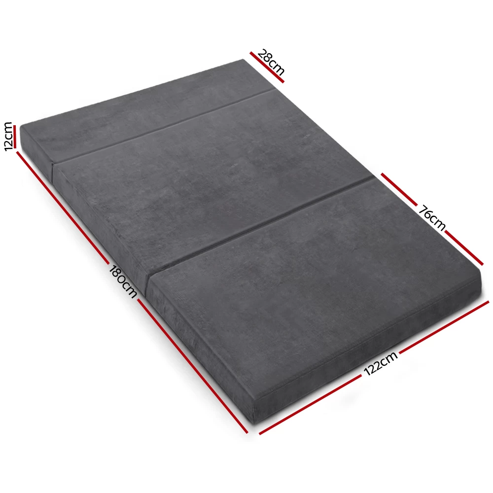 Giselle Bedding Double Size Folding Foam Mattress Portable Bed Mat Velvet Dark Grey 4 Giselle Bedding Double Size Folding Foam Mattress Portable Bed Mat Velvet Dark Grey - Image 2