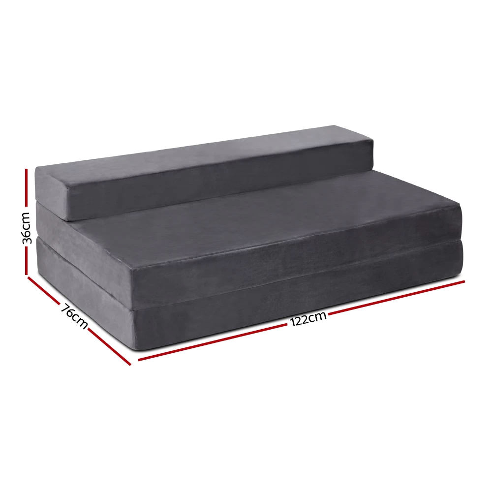 Giselle Bedding Double Size Folding Foam Mattress Portable Bed Mat Velvet Dark Grey 5 Giselle Bedding Double Size Folding Foam Mattress Portable Bed Mat Velvet Dark Grey - Image 3