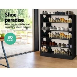 Artiss Shoe Cabinet Shoes Organiser Storage Rack 30 Pairs Black Shelf Wooden -Furniture Shop FURNI C SHOE R5 BK 03