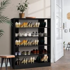 Artiss Shoe Cabinet Shoes Organiser Storage Rack 30 Pairs Black Shelf Wooden -Furniture Shop FURNI C SHOE R5 BK 06