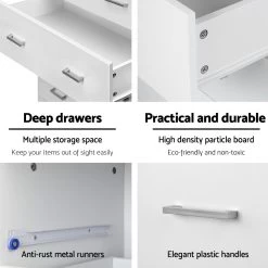 Artiss Tallboy 4 Drawers Storage Cabinet – White -Furniture Shop FURNI DT 4D WH AB 04