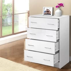 Artiss Tallboy 4 Drawers Storage Cabinet – White -Furniture Shop FURNI DT 4D WH AB 06