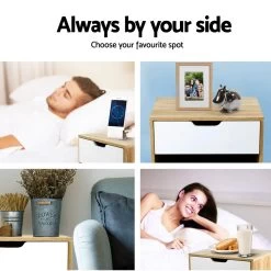 Artiss Bedside Table Drawer Nightstand Shelf Cabinet Storage Lamp Side Wooden -Furniture Shop FURNI E ARD WH 05 1