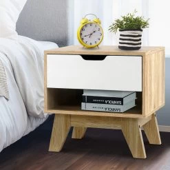 Artiss Bedside Table Drawer Nightstand Shelf Cabinet Storage Lamp Side Wooden -Furniture Shop FURNI E ARD WH 06 1