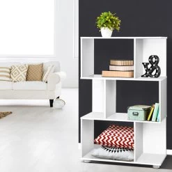 Artiss 3 Tier Zig Zag Bookshelf – White -Furniture Shop FURNI E DIS AKEI WH 05