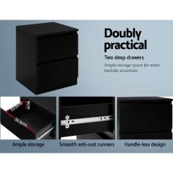 Artiss Bedside Tables Drawers Side Table Bedroom Furniture Nightstand Black Lamp -Furniture Shop FURNI E PURE BK 04