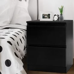 Artiss Bedside Tables Drawers Side Table Bedroom Furniture Nightstand Black Lamp -Furniture Shop FURNI E PURE BK 06
