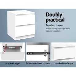 Artiss Bedside Table Cabinet Lamp Side Tables Drawers Nightstand Unit White -Furniture Shop FURNI E PURE WH 04 1