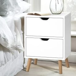 Artiss Bedside Tables Drawers Side Table Nightstand White Storage Cabinet Wood -Furniture Shop FURNI E SCAN BS01 WH 05