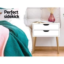 Artiss Bedside Tables Drawers Side Table Nightstand Wood Storage Cabinet White -Furniture Shop FURNI E SCAN BS02 WH 02