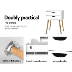 Artiss Bedside Tables Drawers Side Table Nightstand Wood Storage Cabinet White -Furniture Shop FURNI E SCAN BS02 WH 03