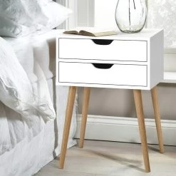 Artiss Bedside Tables Drawers Side Table Nightstand Wood Storage Cabinet White -Furniture Shop FURNI E SCAN BS02 WH 05