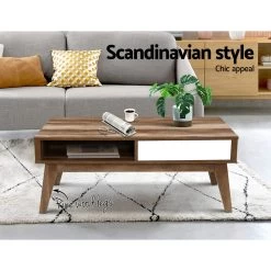 Artiss Coffee Table 2 Storage Drawers Open Shelf Scandinavian Wooden White -Furniture Shop FURNI E SCAN COF01 NT 02
