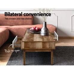 Artiss Coffee Table 2 Storage Drawers Open Shelf Scandinavian Wooden White -Furniture Shop FURNI E SCAN COF01 NT 03