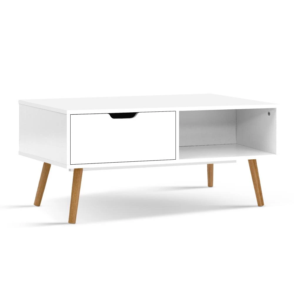 Artiss Coffee Table Storage Drawer Open Shelf Wooden Legs Scandinavian White 3 Artiss Coffee Table Storage Drawer Open Shelf Wooden Legs Scandinavian White