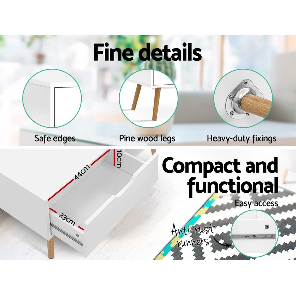 Artiss Coffee Table Storage Drawer Open Shelf Wooden Legs Scandinavian White 6 Artiss Coffee Table Storage Drawer Open Shelf Wooden Legs Scandinavian White - Image 4