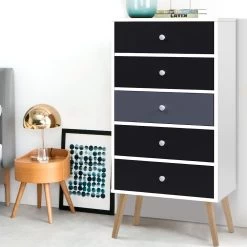 Artiss 5 Chest Of Drawers Dresser Table Tallboy Storage Cabinet Furniture Black -Furniture Shop FURNI E SCAN TBOY01 WHBK 99