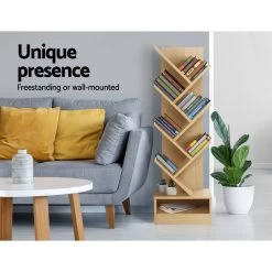 Artiss Display Shelf 7-Shelf Tree Bookshelf Book Storage Rack Bookcase Natural -Furniture Shop FURNI E SHELF 7T NT 02