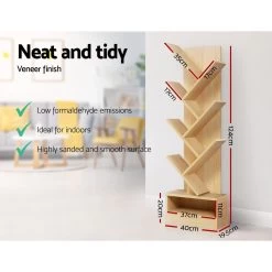 Artiss Display Shelf 7-Shelf Tree Bookshelf Book Storage Rack Bookcase Natural -Furniture Shop FURNI E SHELF 7T NT 05
