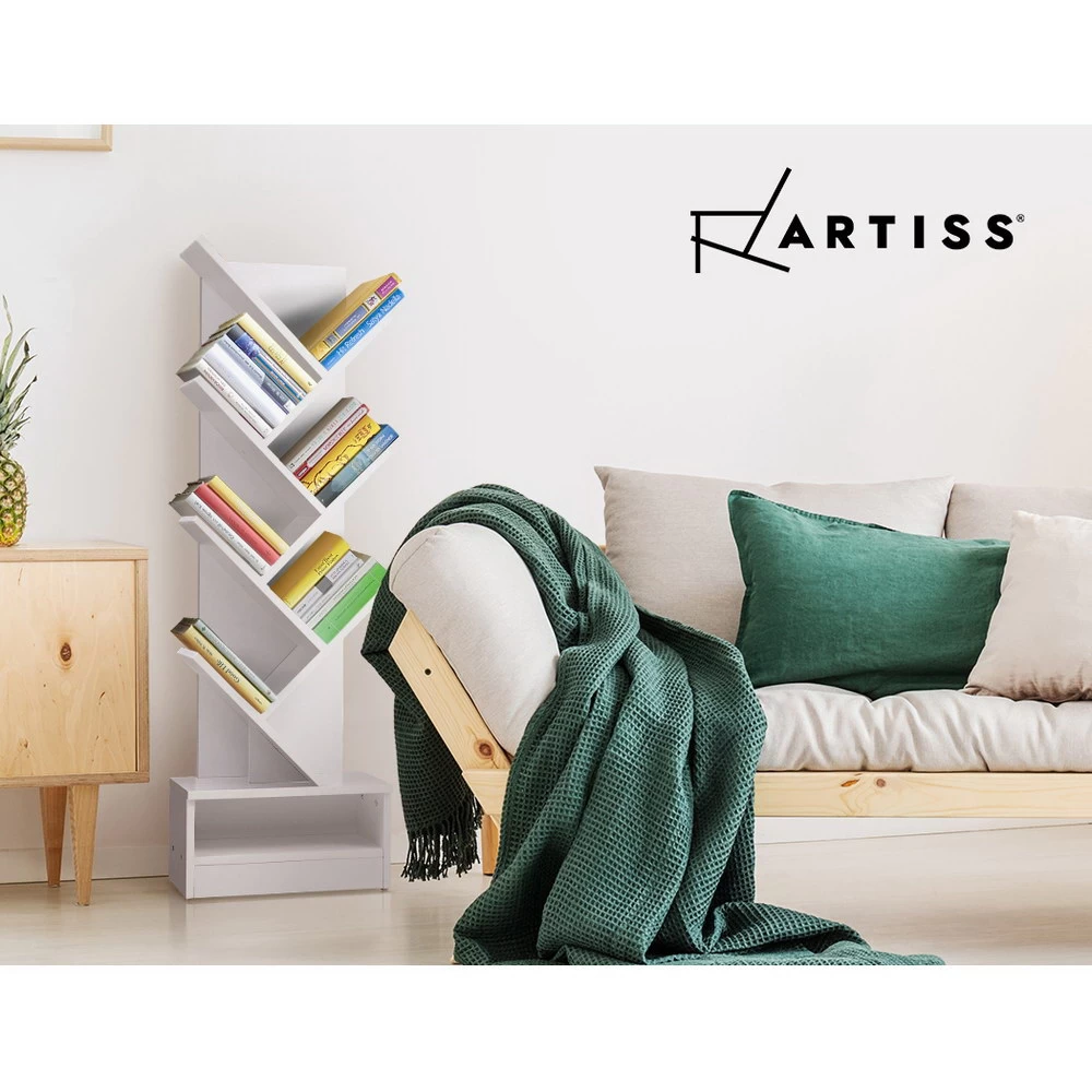 Artiss Display Shelf 7-Shelf Tree Bookshelf Book Storage Rack Bookcase White 5 Artiss Display Shelf 7-Shelf Tree Bookshelf Book Storage Rack Bookcase White - Image 3