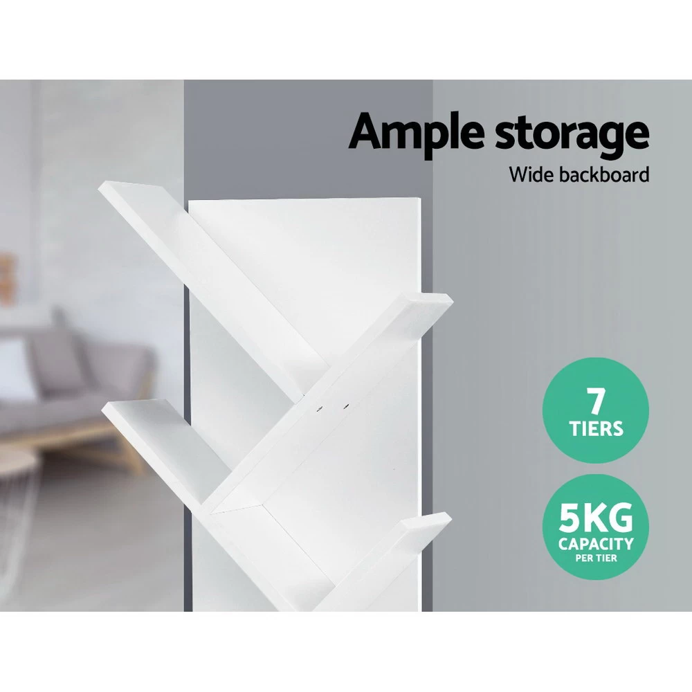Artiss Display Shelf 7-Shelf Tree Bookshelf Book Storage Rack Bookcase White 7 Artiss Display Shelf 7-Shelf Tree Bookshelf Book Storage Rack Bookcase White - Image 5