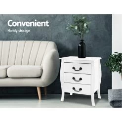 Artiss Bedside Tables 3 Drawers Storage Nightstand Side Chest Cabinet Lamp Unit -Furniture Shop FURNI G 055 BS3D WH 02 1