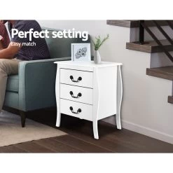 Artiss Bedside Tables 3 Drawers Storage Nightstand Side Chest Cabinet Lamp Unit -Furniture Shop FURNI G 055 BS3D WH 04 1