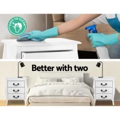 Artiss Bedside Tables 3 Drawers Storage Nightstand Side Chest Cabinet Lamp Unit -Furniture Shop FURNI G 055 BS3D WH 05 1