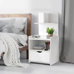 Artiss Bedside Table Cabinet Shelf Display Drawer Side Nightstand Unit Storage 15 Artiss Bedside Table Cabinet Shelf Display Drawer Side Nightstand Unit Storage -Furniture Shop FURNI G BSIDE P16 WH 06 1