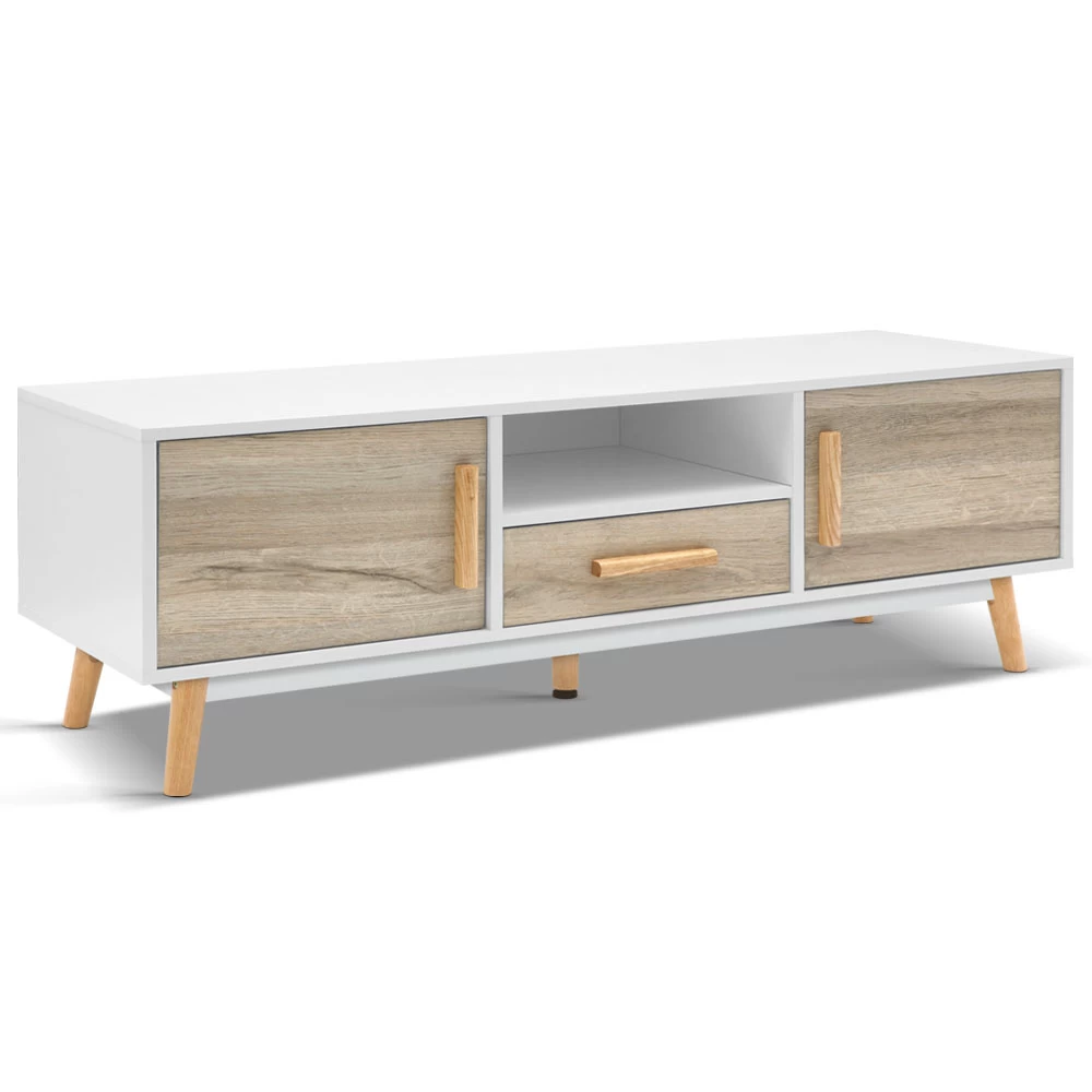 Artiss Wooden Entertainment Unit – White & Wood 3 Artiss Wooden Entertainment Unit – White & Wood