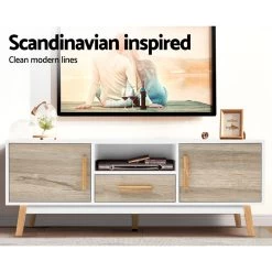 Artiss Wooden Entertainment Unit – White & Wood 11 Artiss Wooden Entertainment Unit – White & Wood -Furniture Shop FURNI G CHIC TV WH WD 02