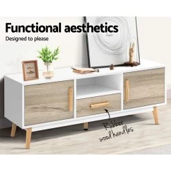 Artiss Wooden Entertainment Unit – White & Wood 12 Artiss Wooden Entertainment Unit – White & Wood -Furniture Shop FURNI G CHIC TV WH WD 03