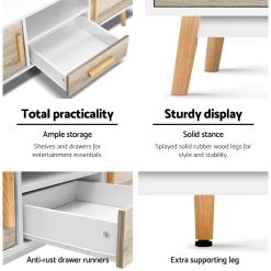 Artiss Wooden Entertainment Unit – White & Wood 13 Artiss Wooden Entertainment Unit – White & Wood -Furniture Shop FURNI G CHIC TV WH WD 04