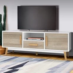 Artiss Wooden Entertainment Unit – White & Wood 15 Artiss Wooden Entertainment Unit – White & Wood -Furniture Shop FURNI G CHIC TV WH WD 06