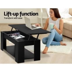 Artiss Lift Up Top Coffee Table Storage Shelf Black -Furniture Shop FURNI G COF LIFT BK 03