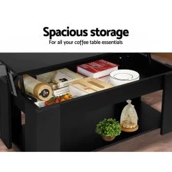 Artiss Lift Up Top Coffee Table Storage Shelf Black -Furniture Shop FURNI G COF LIFT BK 04
