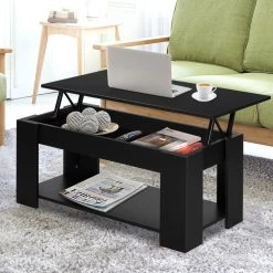 Artiss Lift Up Top Coffee Table Storage Shelf Black -Furniture Shop FURNI G COF LIFT BK 06