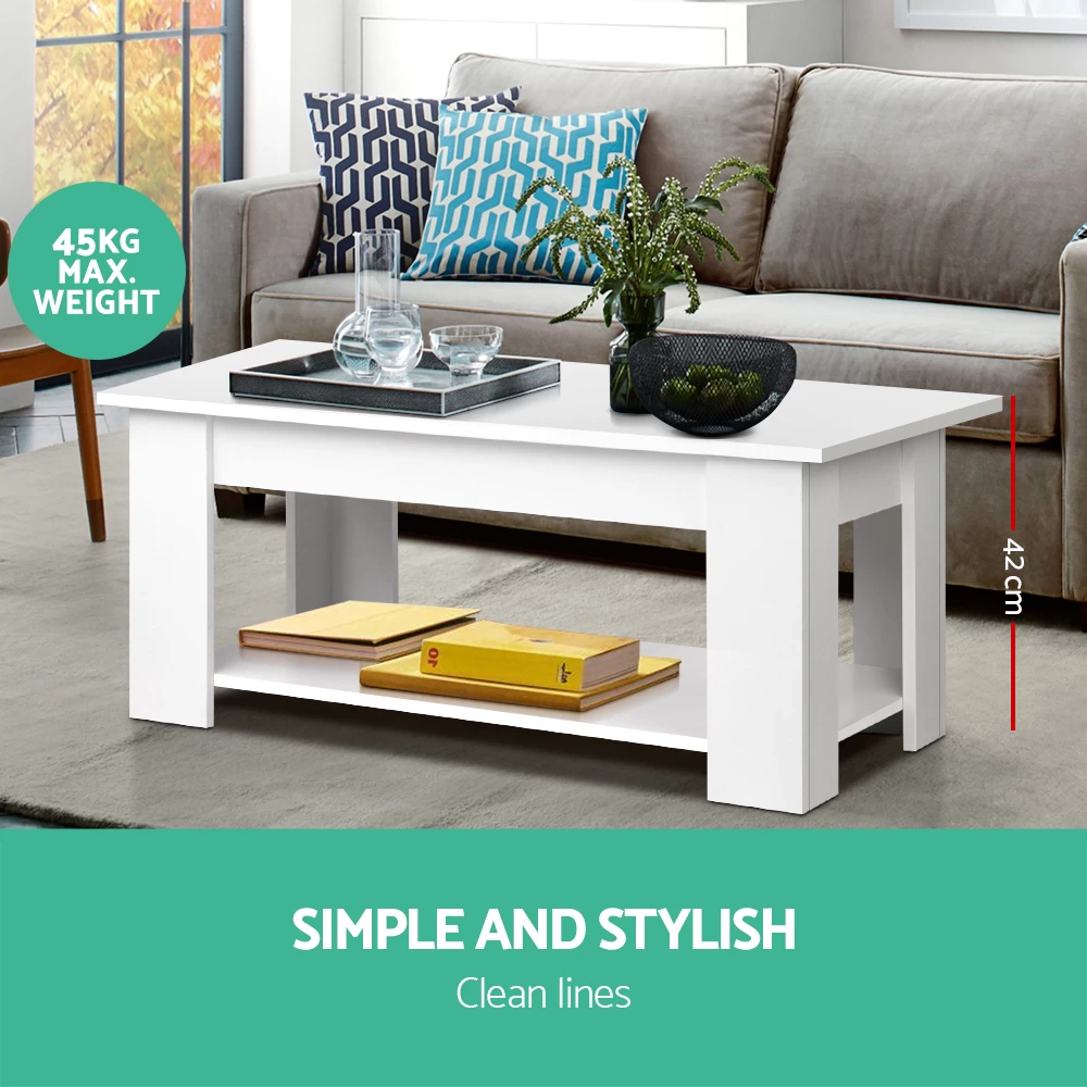 Artiss Lift Up Top Mechanical Coffee Table – White 5 Artiss Lift Up Top Mechanical Coffee Table – White - Image 3