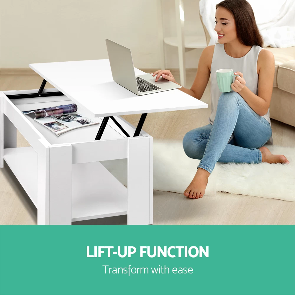 Artiss Lift Up Top Mechanical Coffee Table – White 6 Artiss Lift Up Top Mechanical Coffee Table – White - Image 4