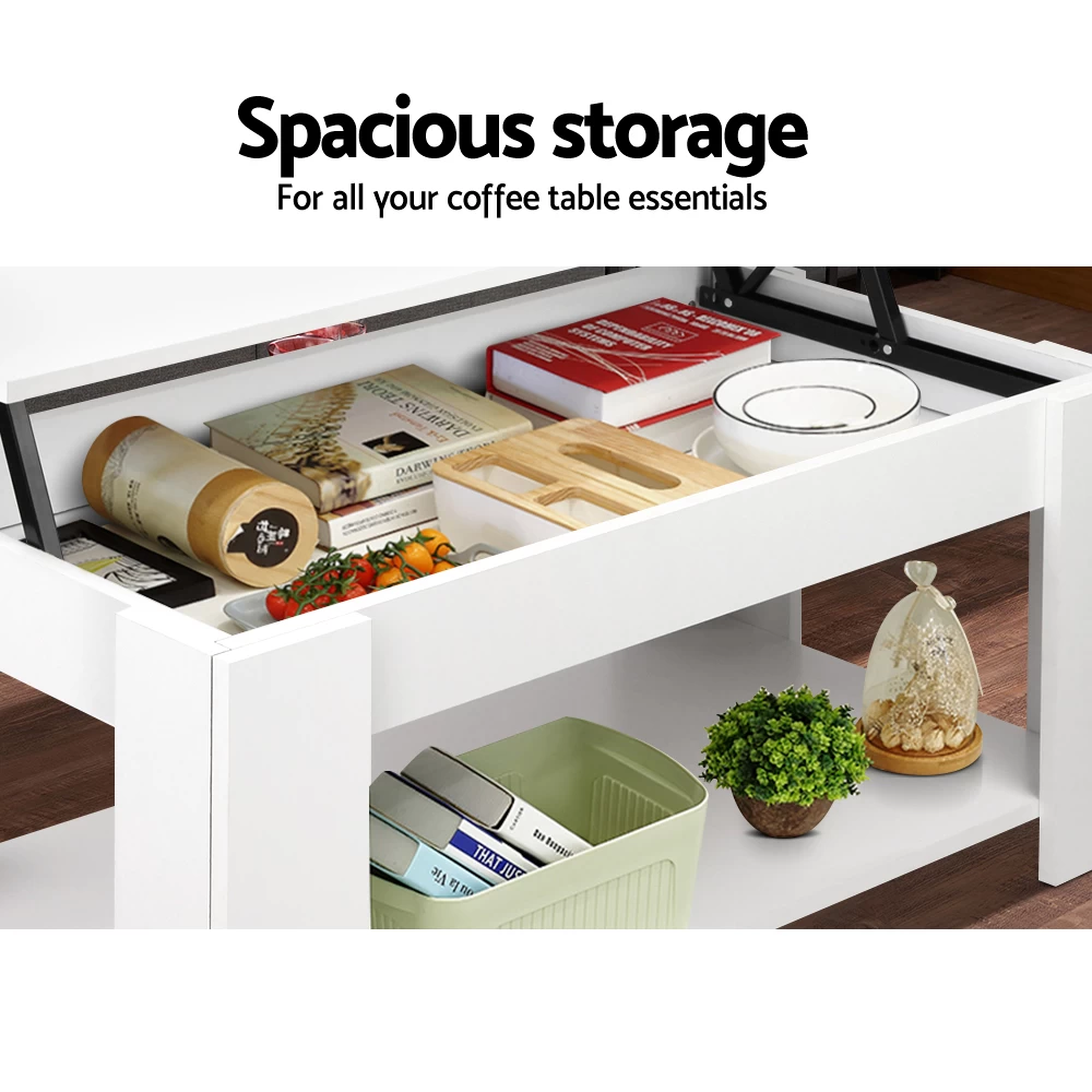 Artiss Lift Up Top Mechanical Coffee Table – White 7 Artiss Lift Up Top Mechanical Coffee Table – White - Image 5