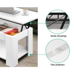 Artiss Lift Up Top Mechanical Coffee Table – White 14 Artiss Lift Up Top Mechanical Coffee Table – White -Furniture Shop FURNI G COF LIFT WH 05