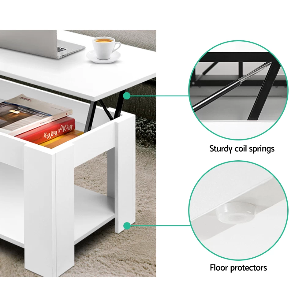 Artiss Lift Up Top Mechanical Coffee Table – White 8 Artiss Lift Up Top Mechanical Coffee Table – White - Image 6