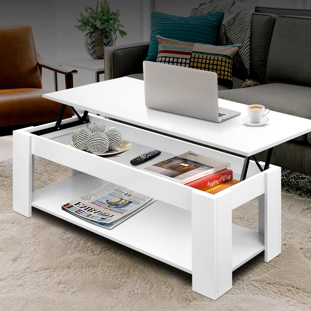 Artiss Lift Up Top Mechanical Coffee Table – White 9 Artiss Lift Up Top Mechanical Coffee Table – White - Image 7