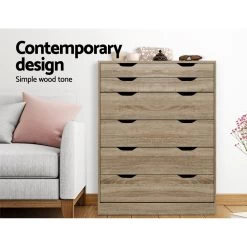 Artiss 6 Chest Of Drawers Tallboy Dresser Table Storage Cabinet Oak Bedroom 11 Artiss 6 Chest Of Drawers Tallboy Dresser Table Storage Cabinet Oak Bedroom -Furniture Shop FURNI G DT 4D2 OAK AB 02