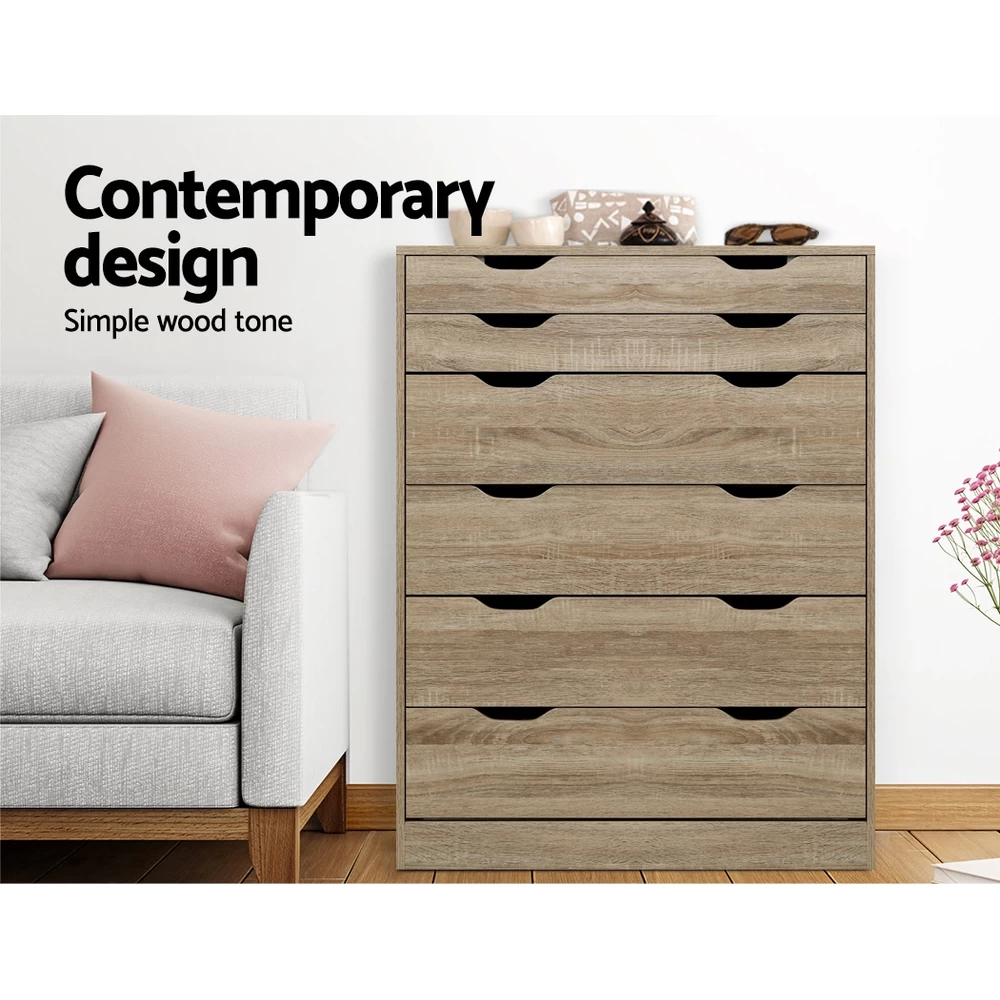 Artiss 6 Chest Of Drawers Tallboy Dresser Table Storage Cabinet Oak Bedroom 5 Artiss 6 Chest Of Drawers Tallboy Dresser Table Storage Cabinet Oak Bedroom - Image 3